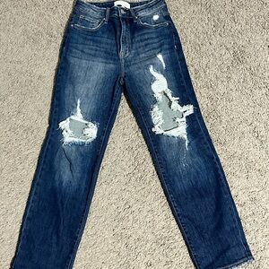 Stylish High-Rise Blue Distressed Jeans